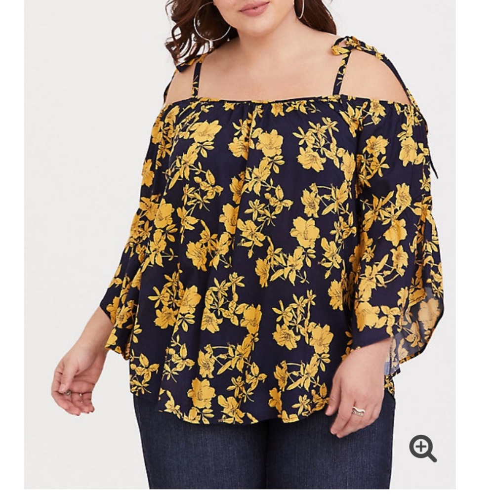 Torrid Floral bell sleeve cold shoulder blouse